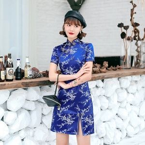 Brocade Cheongsam Mini Floral Dress